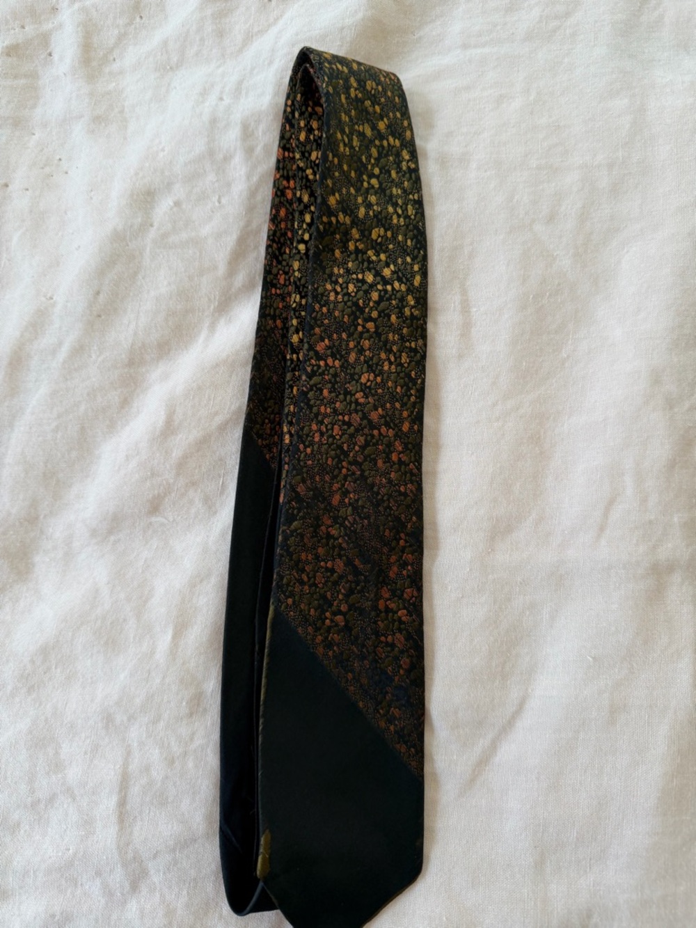 Eddy Harth Black Silk Tie with Gold and Brown Speckled Accent